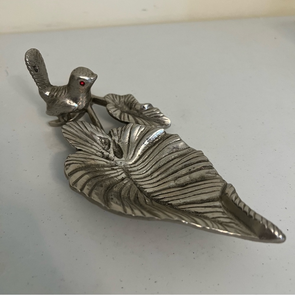 Silver Plated Trinket Dish Leaf & Bird on Branch